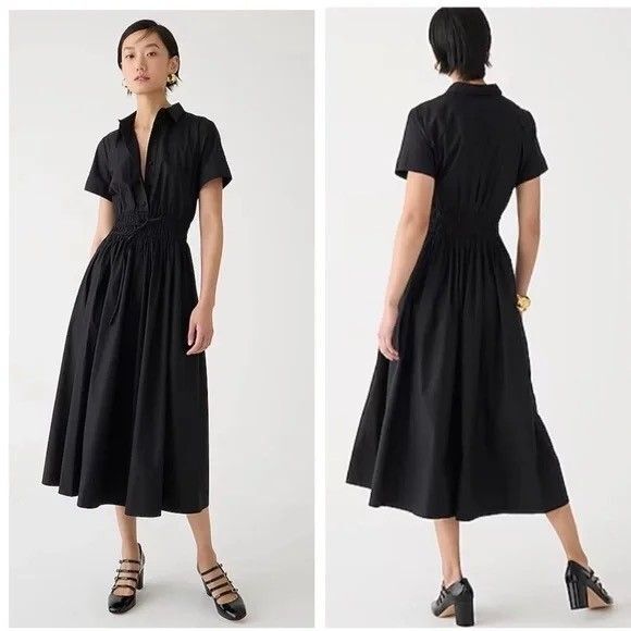 J.CREW Dresses & Skirts - J.CREW Elena Shirt-Dress Cotton Poplin 00P Black Elastic Waist Fit Flare NWT B97